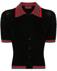 Gucci - Web-stripe Crochet-knit Polo Shirt - Women's - Cotton/elastane/polyamide - Lyst