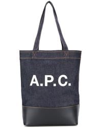 A.P.C. - Borsa a mano axel in denim con stampa logo - Lyst