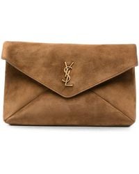 Saint Laurent - Envelope Cassandre Large Suede Leather Clutch - Lyst