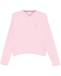 Tommy Hilfiger - Cable Knit Sweater With Logo - Lyst