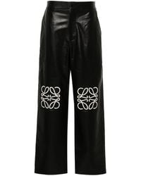 Loewe - Leather baggy Trousers With Logo - Lyst