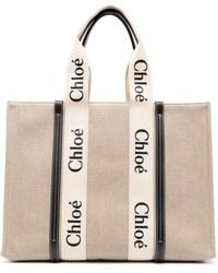 Chloé - Large Woody Tote Bag In Linen - Lyst