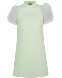 Valentino - Feathered Wool And Silk Dress - Lyst
