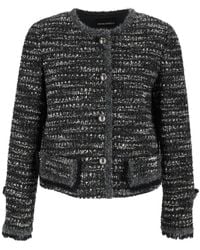 Emporio Armani - Cropped Textured Fringed Blazer - Lyst