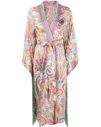 Anjuna - Embroidered Silk Long Kimono - Lyst