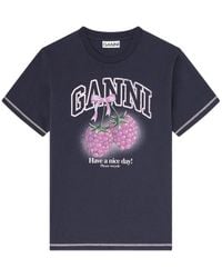 Ganni - Raspberry Cotton T-Shirt - Lyst