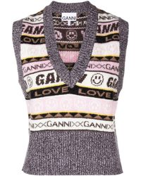 Ganni V-necked Wool Vest - Grey