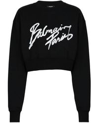 Balmain - Logo Cropped Sweatshirt - Lyst