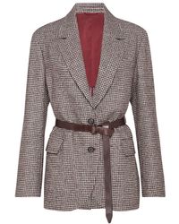 Brunello Cucinelli - Blazer Con Cintura E Motivo Pied-De-Poule-Donna - Lyst
