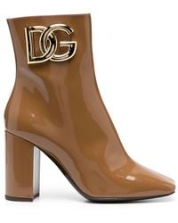 Dolce & Gabbana - 90mm Logo-plaque Leather Boots - Lyst