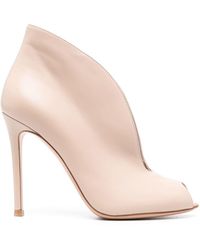Gianvito Rossi - Open Toe Leather Heel Ankle Boots - Lyst