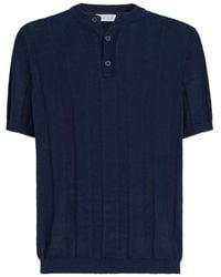 Brunello Cucinelli - Textured Rib Knit T-Shirt With Henley Collar - Lyst