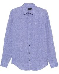 Emporio Armani - Logo-Embroidered Buttoned Shirt - Lyst