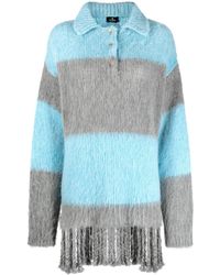 Etro - Striped Wool Blend Polo Shirt - Lyst
