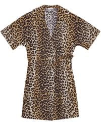 Ganni - Leopard-print Wrap Minidress - Lyst