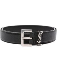 Saint Laurent - Logo-Plaque Leather Belt - Lyst