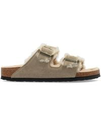 Birkenstock - Arizona Suede Slippers With Fur - Lyst