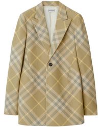 Burberry - Check Wool Tailored Single Breast Jacket - Lyst