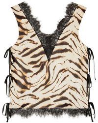 Ganni - Zevra Print V-Necked Top - Lyst