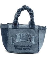 Ganni - Denim Small Tote Bag - Lyst