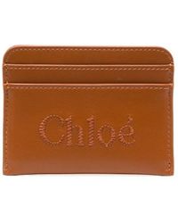 Chloé - Embroidered-logo Leather Cardholder - Lyst
