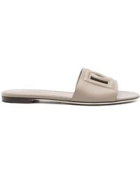 Dolce & Gabbana - Dg Logo Leather Flat Sandals - Lyst