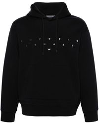 Emporio Armani - Logo-embroidered Jersey Hoodie - Lyst