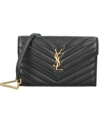 Saint Laurent - Envelope Cassandre Leather Wallet On Chain - Lyst