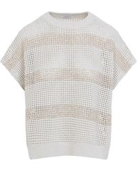 Brunello Cucinelli - Striped Cotton Sweater - Lyst