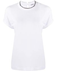 Brunello Cucinelli - Embroidered Collar Cotton T-Shirt - Lyst