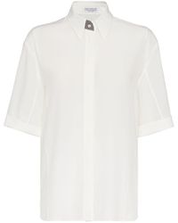 Brunello Cucinelli - Short-Sleeve Silk Shirt - Lyst
