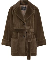 Seventy - Faux Fur Coat With Belt Nappa Leather - Lyst