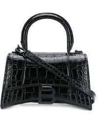 Balenciaga - Xs Hourglass Top Handle Bag In Croc-embossed Calfskin - Lyst