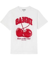 Ganni - Printed Cotton T-Shirt - Lyst