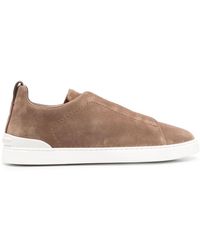 ZEGNA - Camel Suede Lo-top Trainers - Lyst