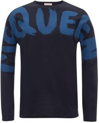 Alexander McQueen - Graffiti Logo-print Long Sleeve T-shirt Navy/blue - Lyst