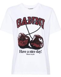 Ganni - T-shirt relaxed cherry bianca - Lyst
