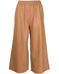 Loewe - Cropped Wide-leg Leather Trousers - Lyst