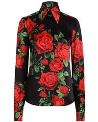 Dolce & Gabbana - Rose Print Silk Shirt - Lyst