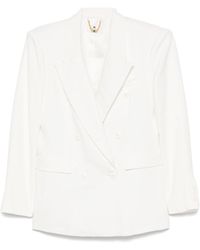 Elisabetta Franchi - Linen Blend Double-Breasted Jacket - Lyst
