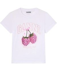 Ganni - Raspberry Cotton T-Shirt - Lyst