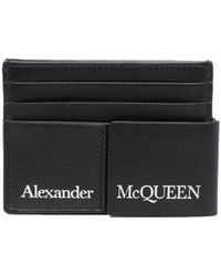 Alexander McQueen - Portacarte Doppio In Pelle Nera Con Logo - Lyst