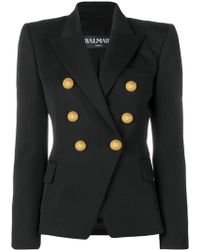Balmain Blazer Doppiopetto In Lana - Nero