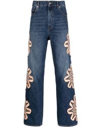 Bluemarble - Floral-embroidered Bootcut Jeans - Lyst