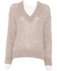 Brunello Cucinelli - Wool Blend V-Necked Sweater - Lyst