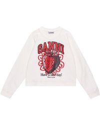 Ganni - Printed Organic Cotton Sweatshirt - Lyst