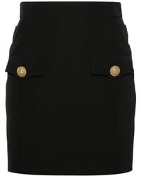 Balmain - Buttoned Wool Mini Skirt - Lyst