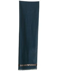 Emporio Armani - Logo-Print Frayed Scarf - Lyst