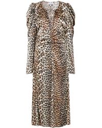 Ganni - Leopard Print Midi Dress - Lyst