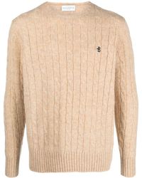 Ballantyne - Logo-embroidered Cable-knit Wool Jumper - Lyst